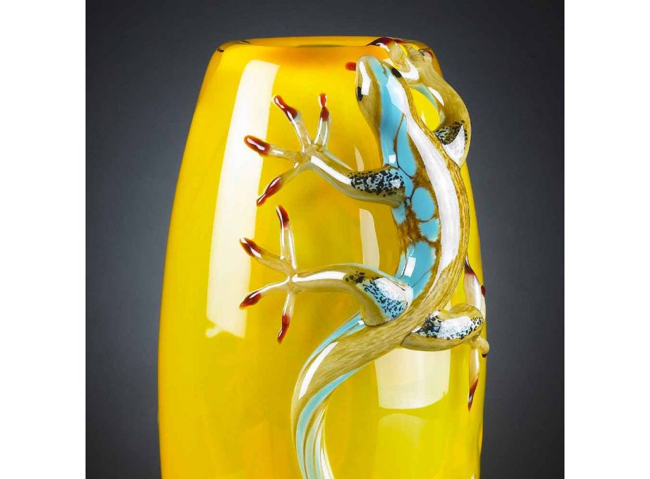 Vaso de vitral com lagartixas feito à mão na Itália - Geco Viadurini