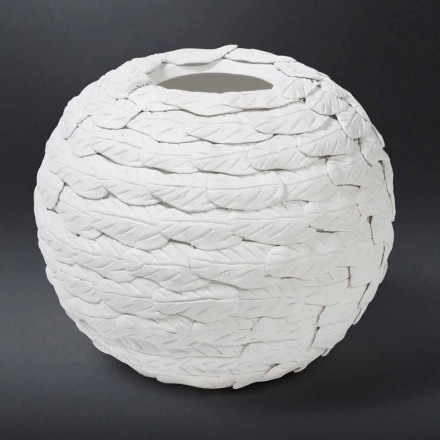 Vaso Esfera Decorativa em Cerâmica Branca Decorada Fabricado na Itália - Herculano Viadurini