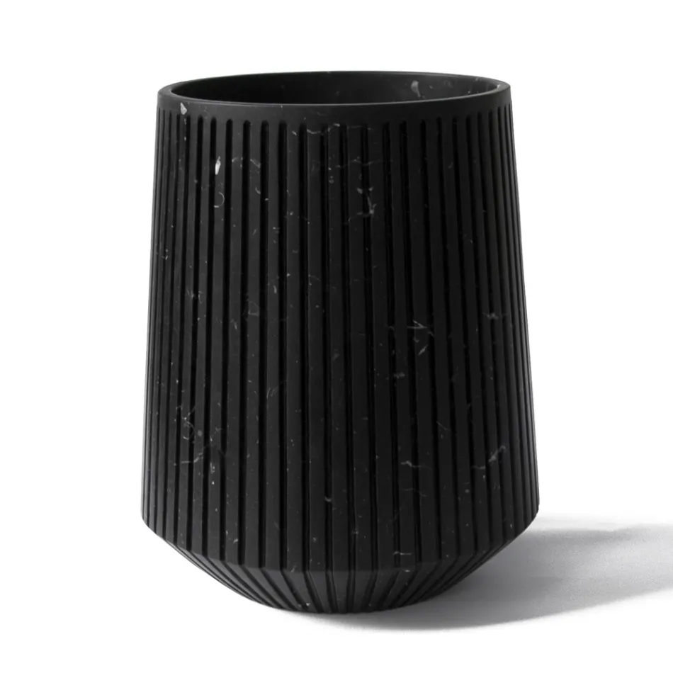 Vaso Decorativo em Mármore Carrara Branco ou Portoro Design com Riscas - Cairo Viadurini