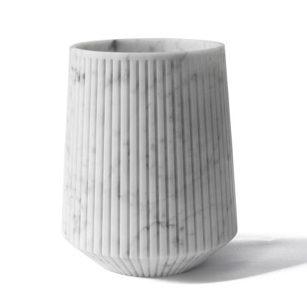 Vaso Decorativo em Mármore Carrara Branco ou Portoro Design com Riscas - Cairo Viadurini