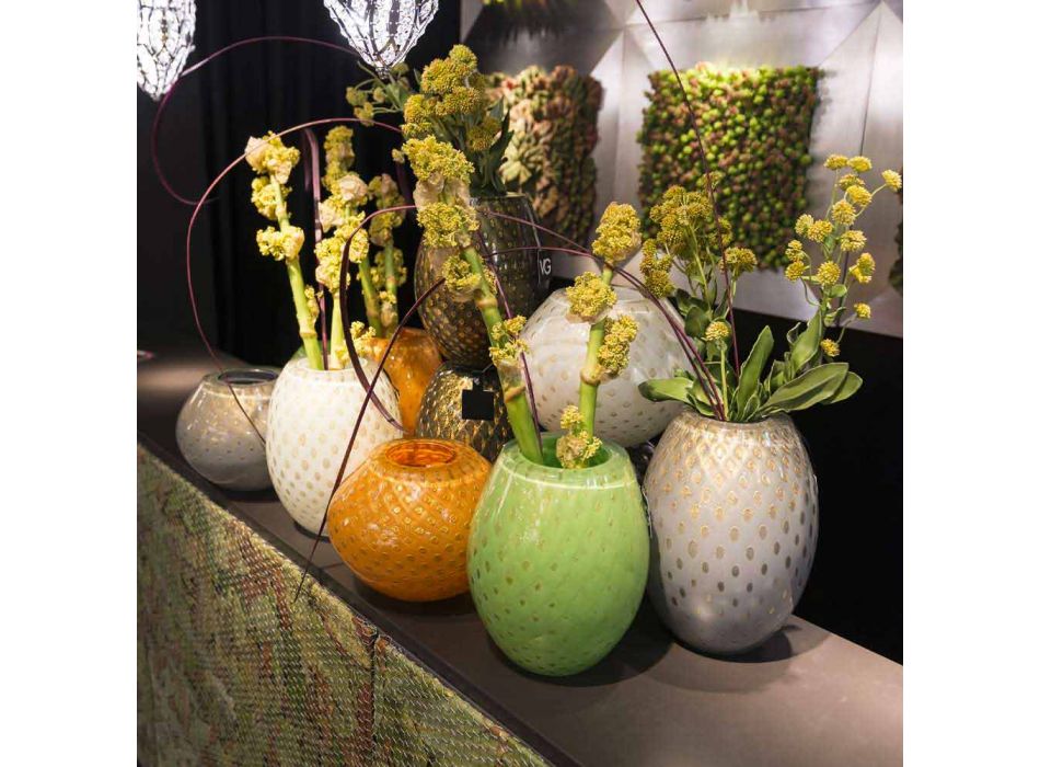 Vaso decorativo em vidro soprado colorido Murano Made in Italy - Barletta Viadurini