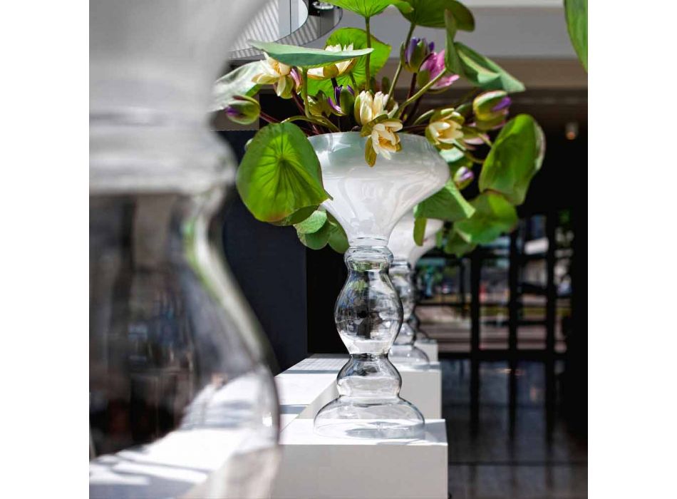 Vaso Decorativo Moderno em Vidro Branco e Transparente Fabricado na Itália - Vulcano Viadurini