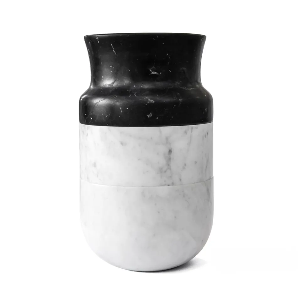 Decoração de Vasos em Mármore Carrara Branco e Design Marquinia Preta - Calar Viadurini