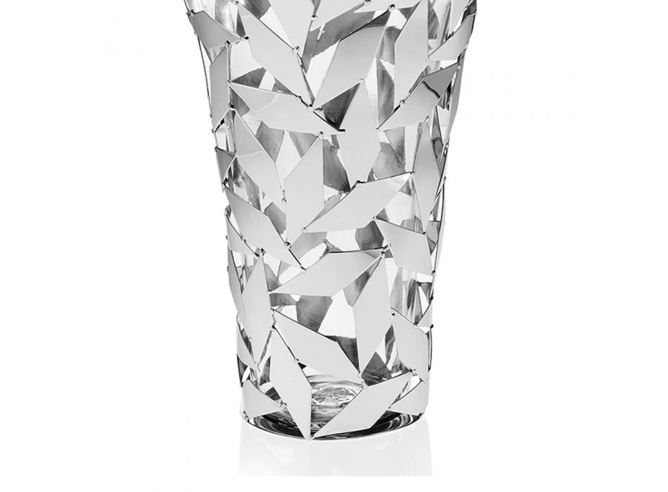 Vaso de Luxo Elegante em Decoração Geométrica de Vidro e Metal Prateado - Torresi Viadurini