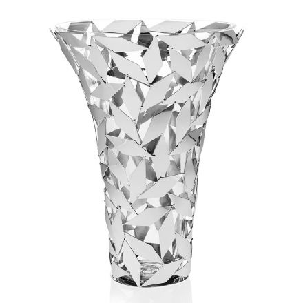 Vaso de Luxo Elegante em Decoração Geométrica de Vidro e Metal Prateado - Torresi Viadurini