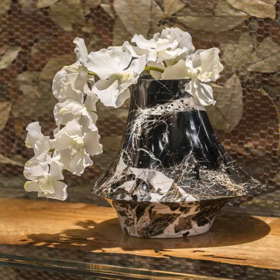 Vaso Interior Elegante em Mármore Branco e Preto Fabricado na Itália - Original Viadurini