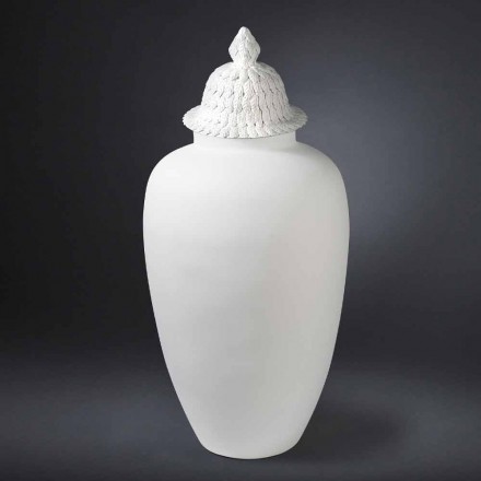 Vaso de Cerâmica Branco Design com Decoração Feita à Mão na Itália - Verio Viadurini