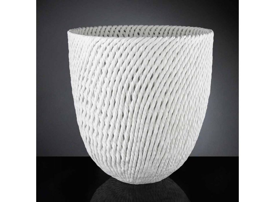 Vaso de cerâmica feito à mão com trama tecida feito na Itália - Napoleão Viadurini