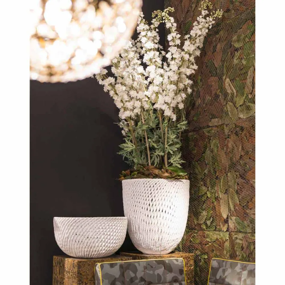 Vaso de cerâmica feito à mão com trama tecida feito na Itália - Napoleão Viadurini