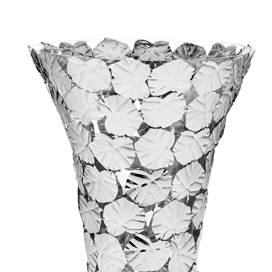 Vaso em Vidro e Metal Prateado com Decoração Geométrica Luxuosa - Chirico Viadurini