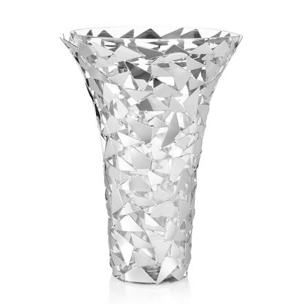 Vaso em Vidro e Metal Prateado com Decoração Geométrica Luxuosa - Chirico Viadurini