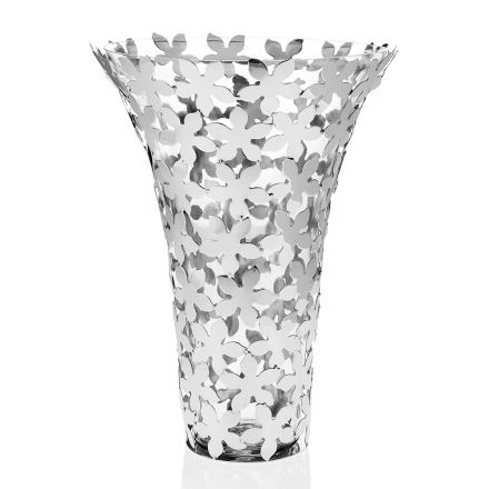 Vaso de luxo italiano em vidro e metal prateado com decoração de flores - Terraceo Viadurini