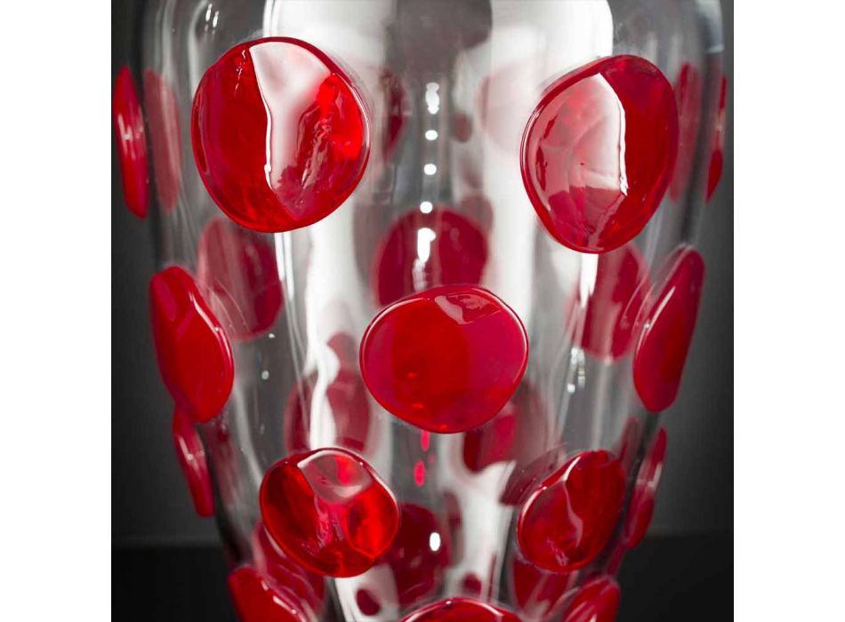 Vaso de vidro soprado transparente e vermelho de Murano feito na Itália - Cenzo Viadurini