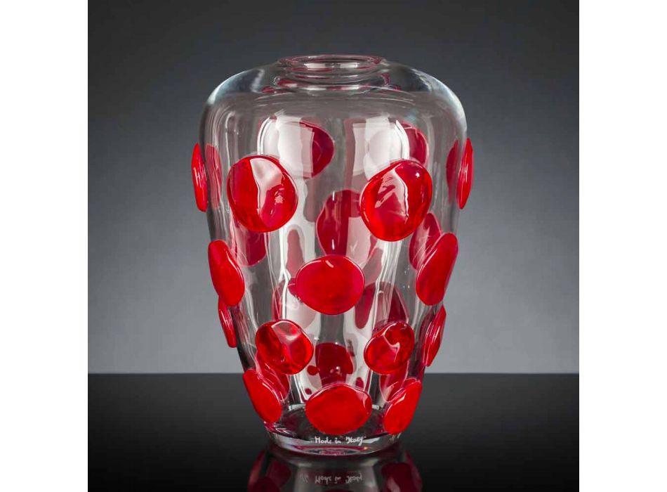 Vaso de vidro soprado transparente e vermelho de Murano feito na Itália - Cenzo Viadurini