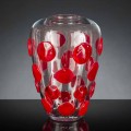 Vaso de vidro soprado transparente e vermelho de Murano feito na Itália - Cenzo