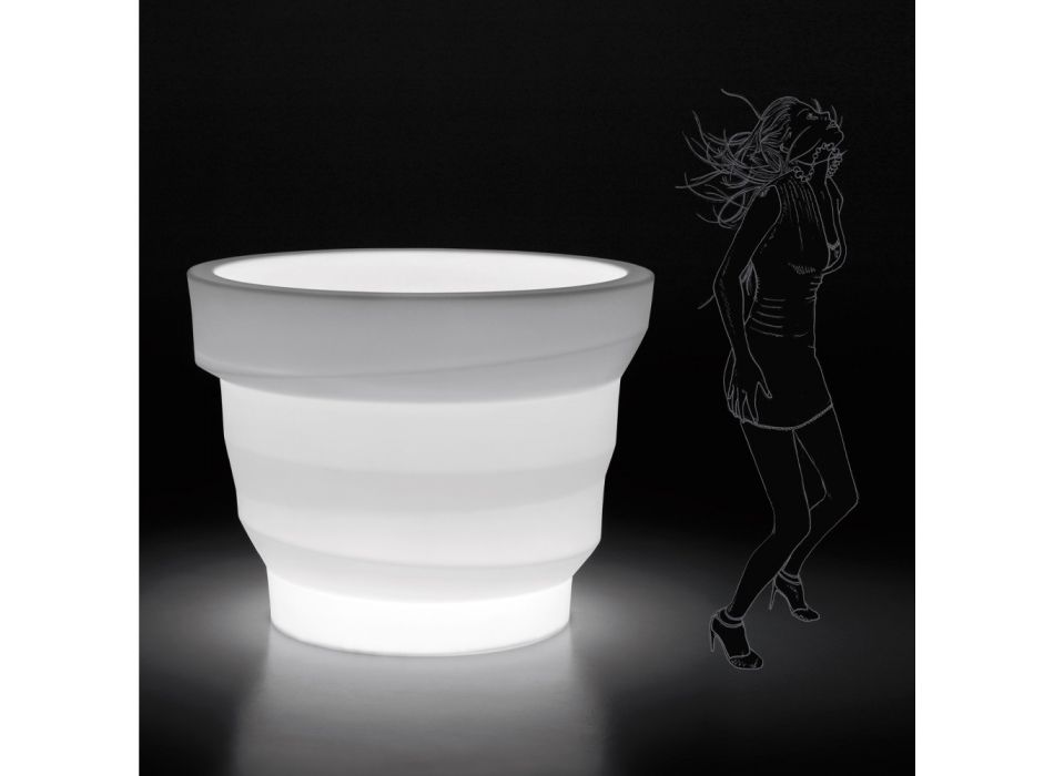 Vaso de jardim de polietileno brilhante com LED Made in Italy - Poldo Viadurini