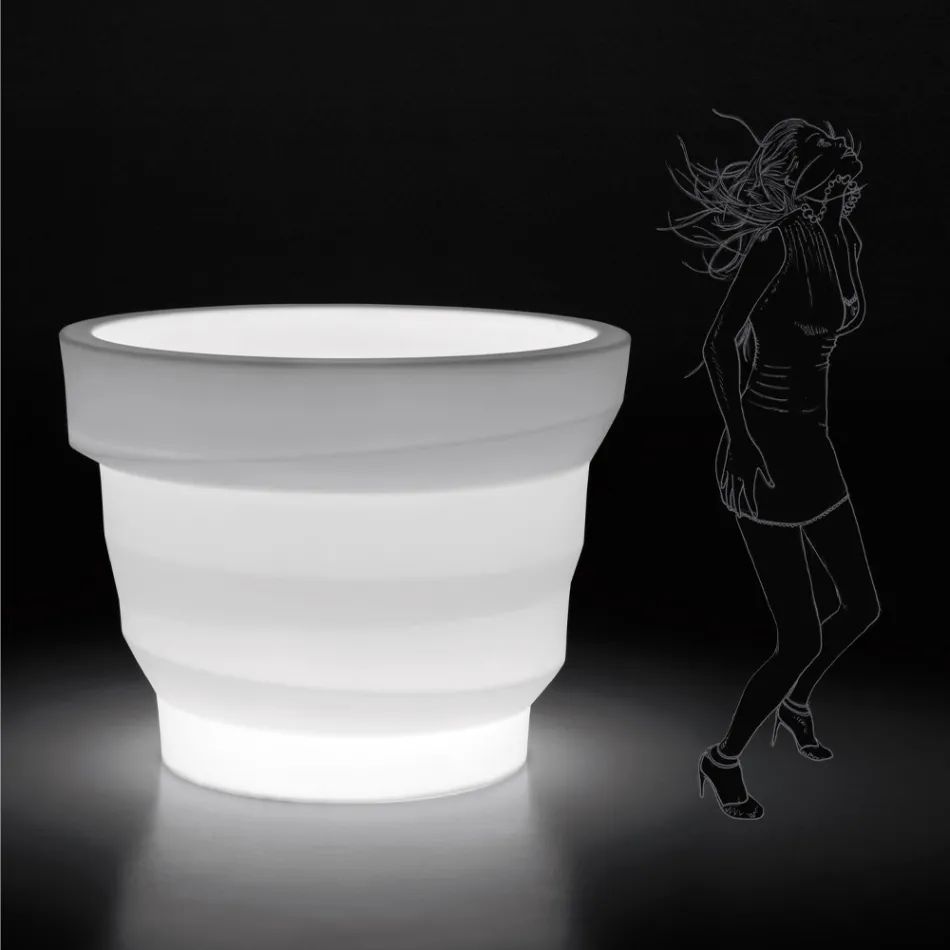 Vaso de jardim de polietileno brilhante com LED Made in Italy - Poldo Viadurini