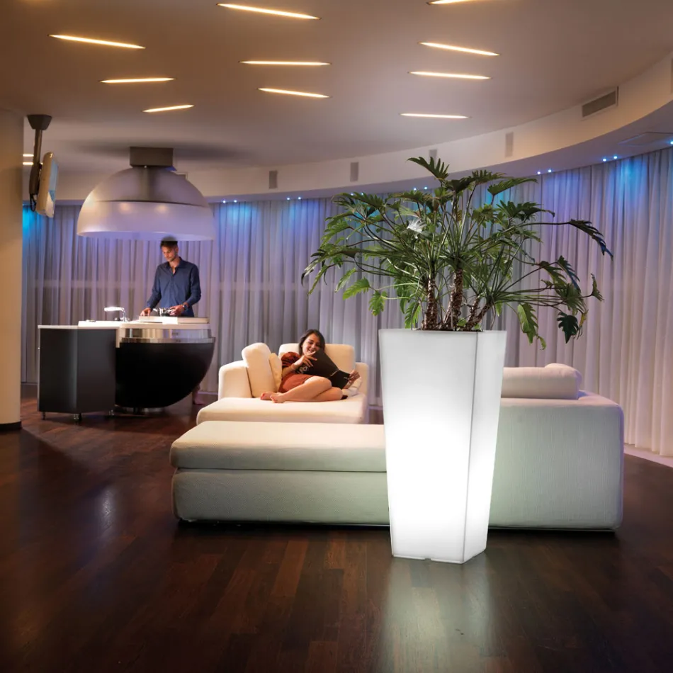 Vaso interno alto em polietileno branco fabricado na Itália - Devid Viadurini