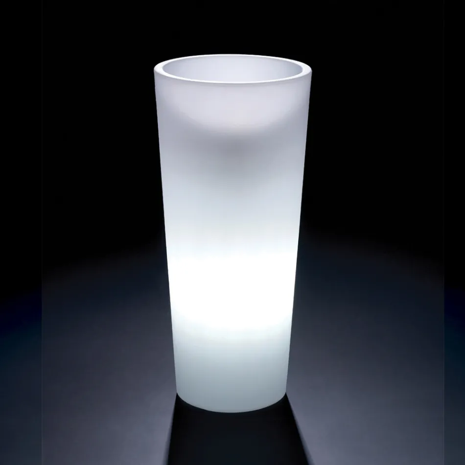 Vaso alto iluminado para interiores em polietileno perolado, fabricado na Itália - Devid Viadurini