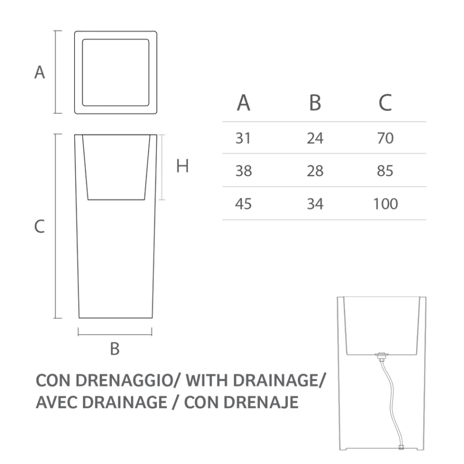 Vaso alto iluminado para interiores em polietileno perolado, fabricado na Itália - Devid Viadurini