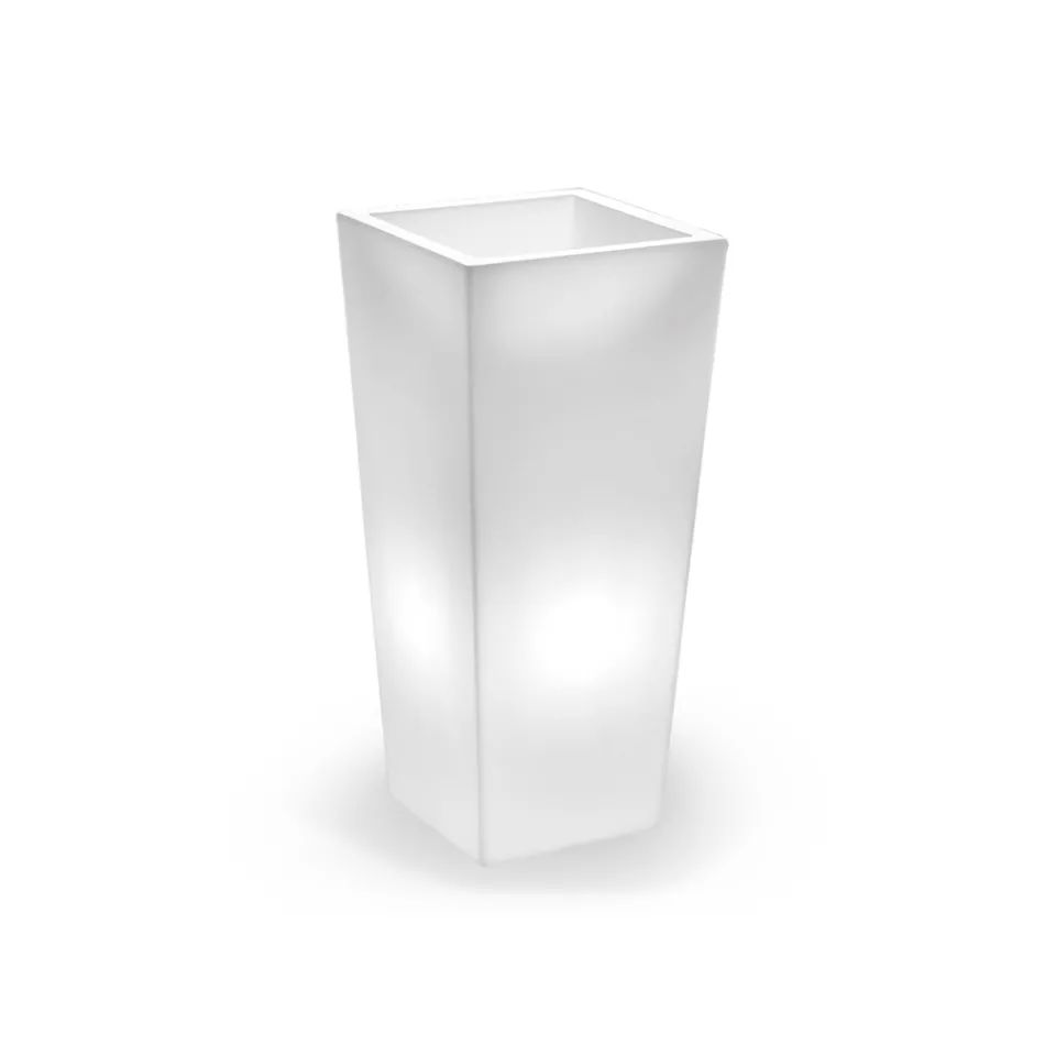 Vaso alto iluminado para interiores em polietileno perolado, fabricado na Itália - Devid Viadurini