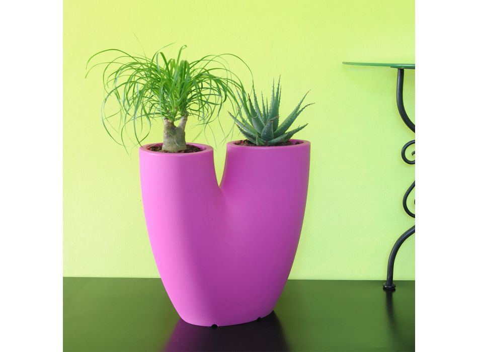 Vaso de jardim colorido moderno em polietileno fabricado na Itália - Flowes Viadurini