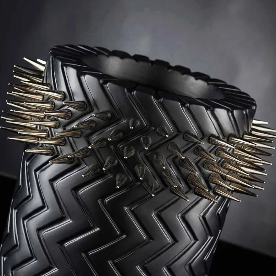 Vaso Ornamental de Cerâmica Preto Feito à Mão - Selva Viadurini