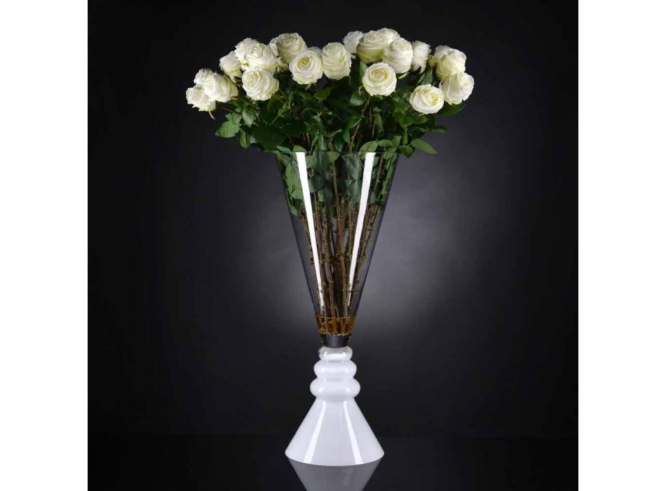 Vaso de flores de vidro branco e transparente feito na Itália - Aramis Viadurini