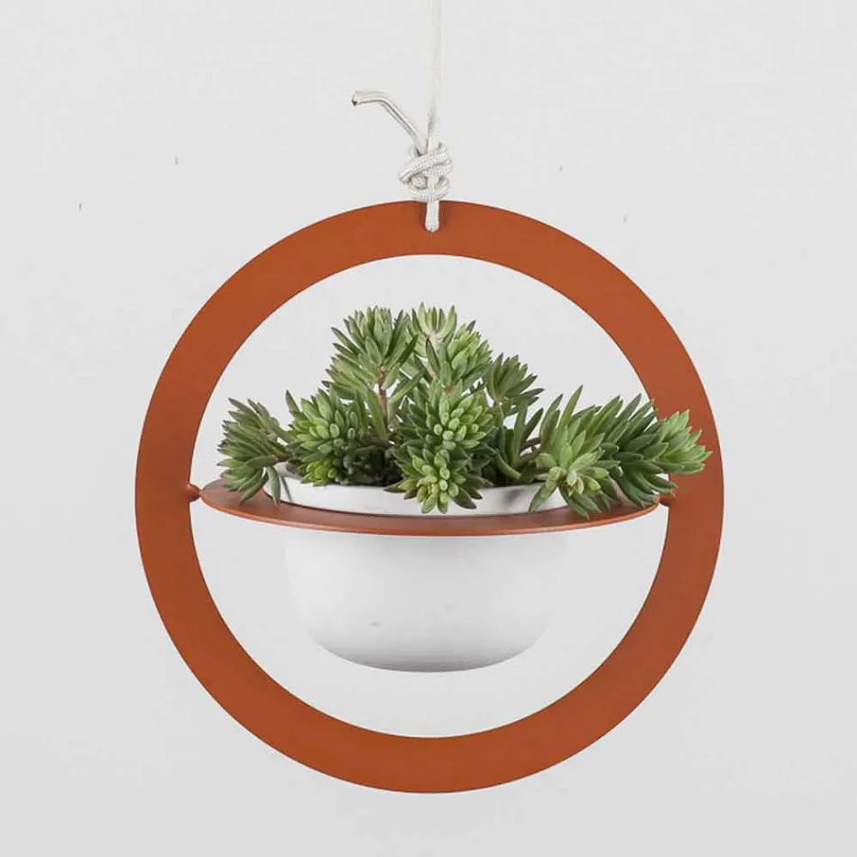 Vaso de flores suspenso em aço e cerâmica made in Italy - Leotta Viadurini