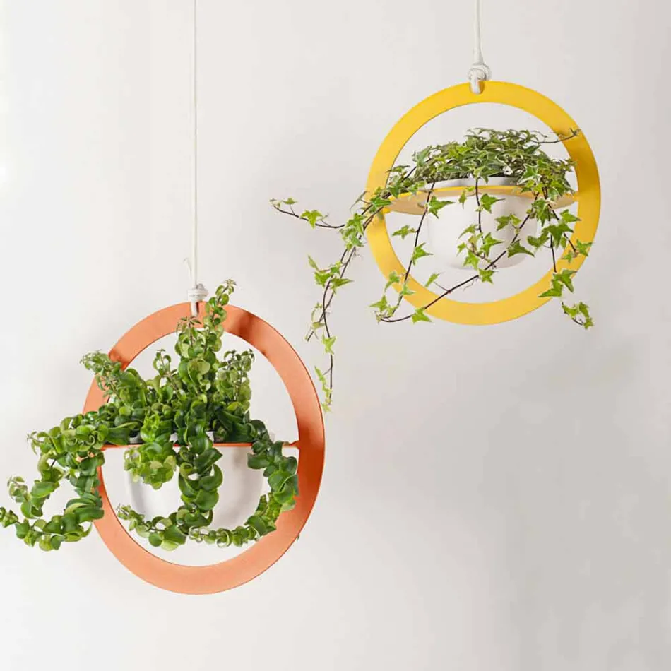 Vaso de flores suspenso em aço e cerâmica made in Italy - Leotta Viadurini