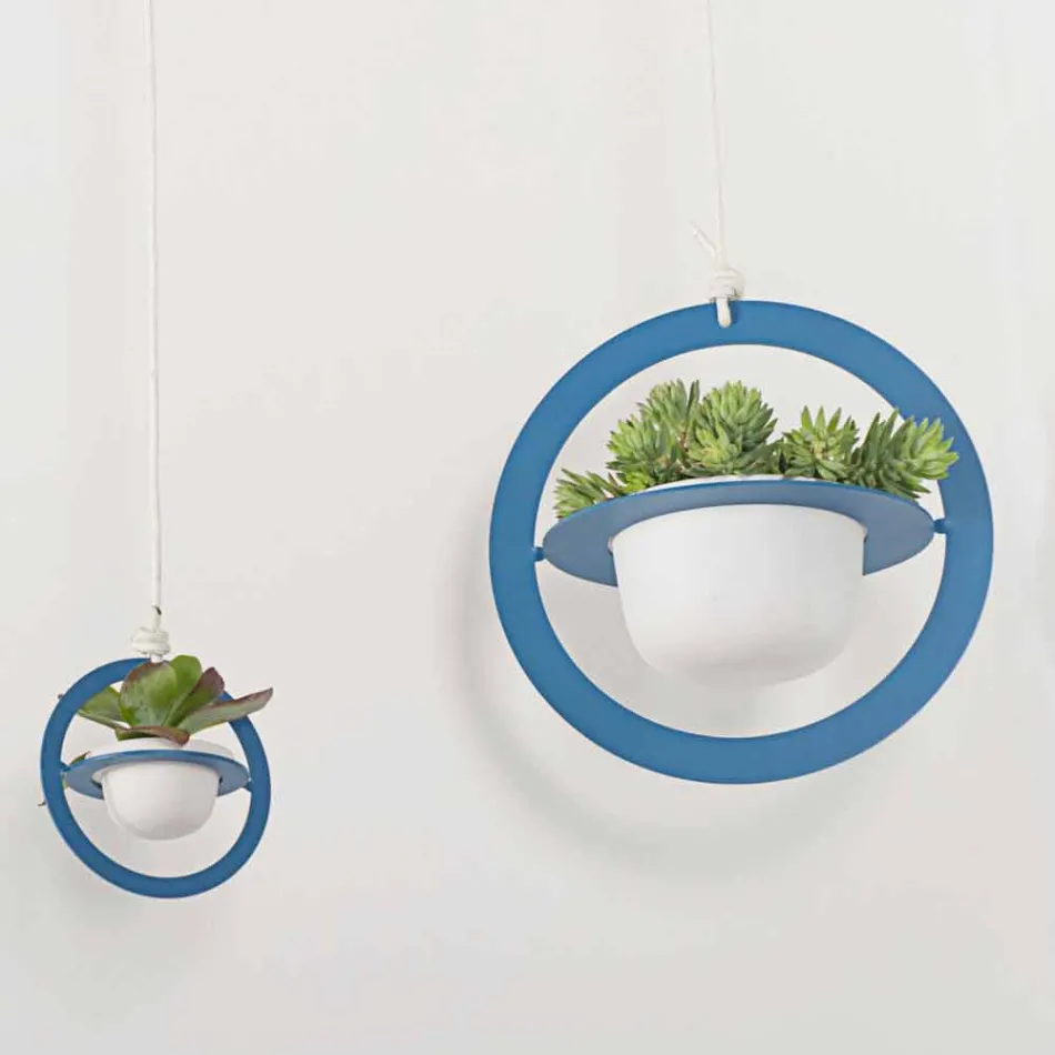 Vaso de flores suspenso em aço e cerâmica made in Italy - Leotta Viadurini