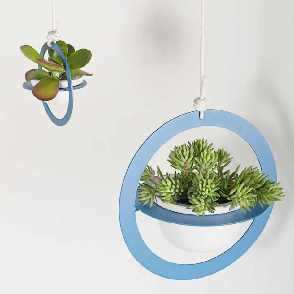 Vaso de flores suspenso em aço e cerâmica made in Italy - Leotta Viadurini