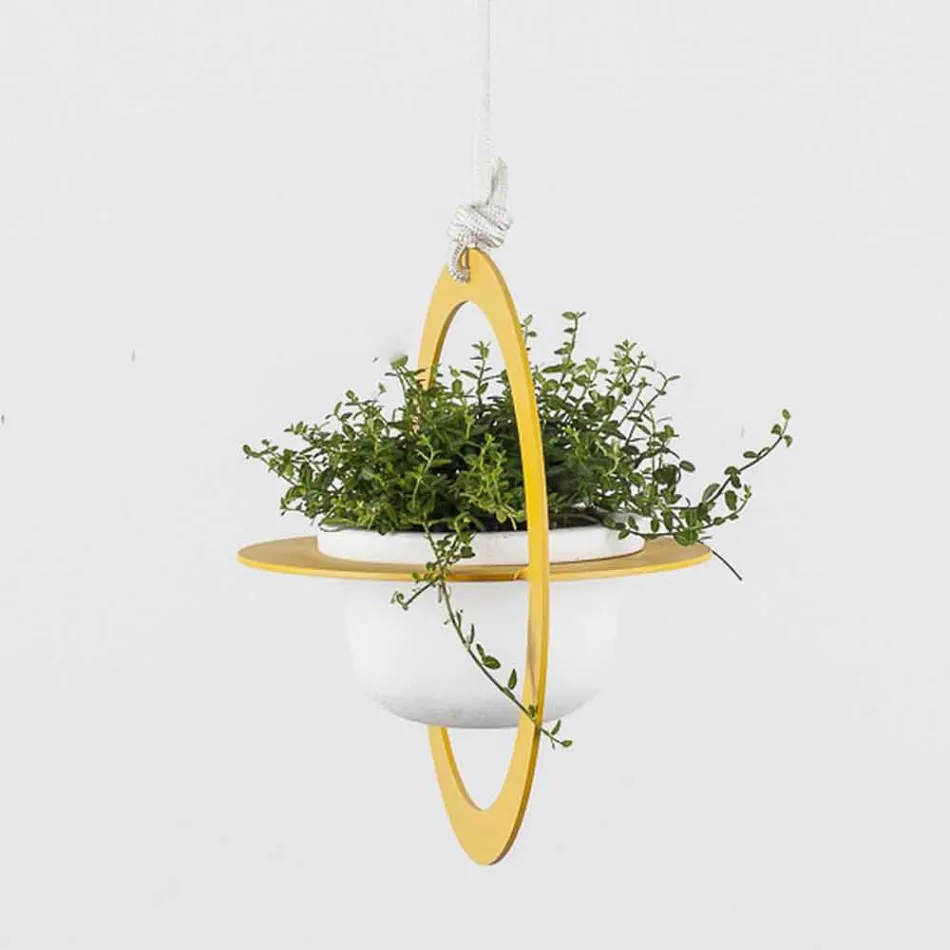 Vaso de flores suspenso em aço e cerâmica made in Italy - Leotta Viadurini