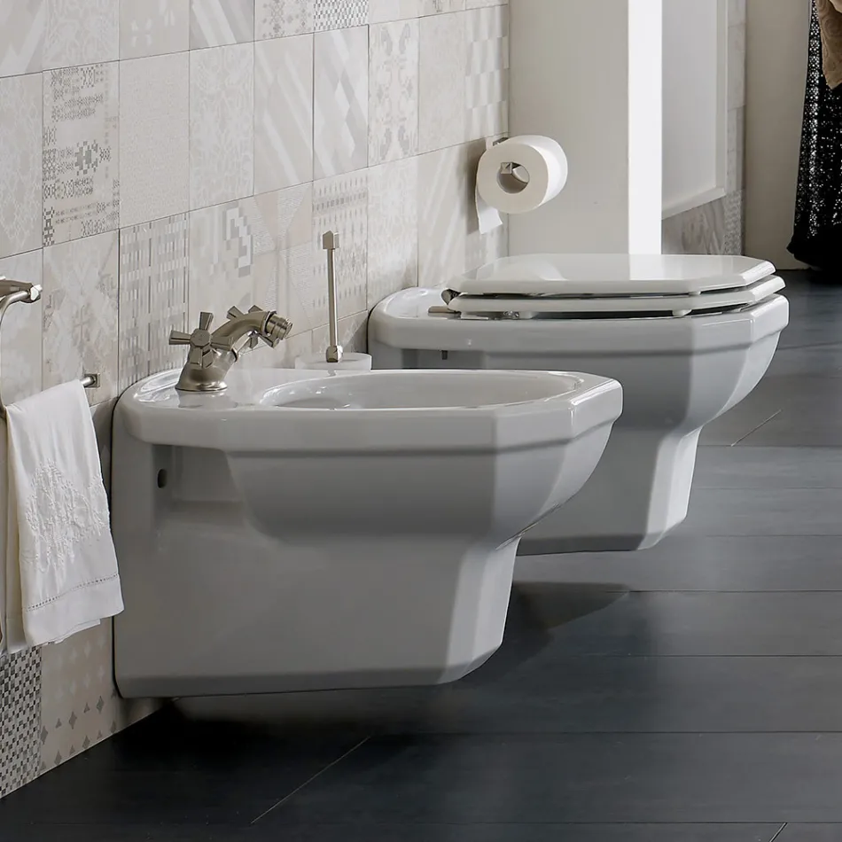 Vaso suspenso de cerâmica branca em estilo clássico, fabricado na Itália - Nausica Viadurini