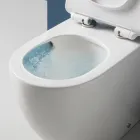 Vaso sanitário Aralia de cerâmica branca, montado no chão, com sistema ciclônico e assento de fechamento suave. Viadurini