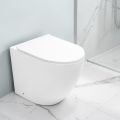 Vaso sanitário Aralia de cerâmica branca, montado no chão, com sistema ciclônico e assento de fechamento suave.