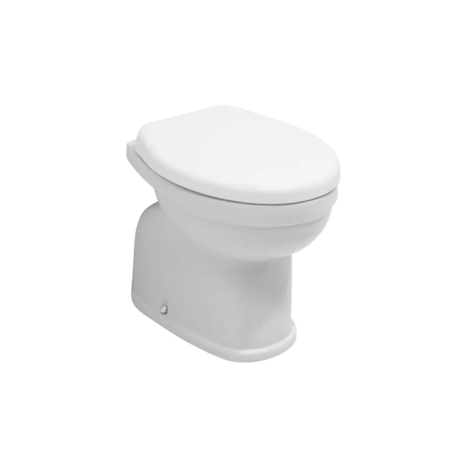 Vaso sanitário moderno de cerâmica branca para instalação no chão, com assento de poliéster - Sílica Viadurini