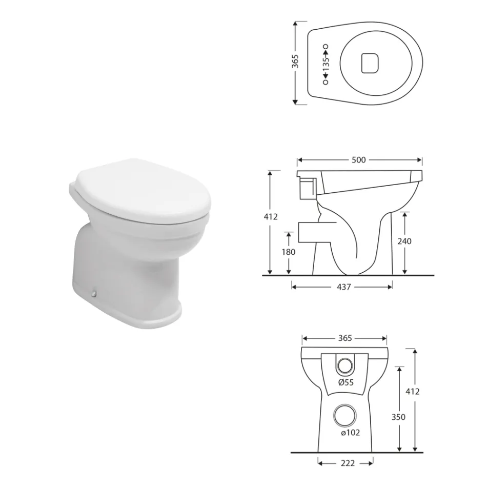 Vaso sanitário moderno de cerâmica branca para instalação no chão, com assento de poliéster - Sílica Viadurini