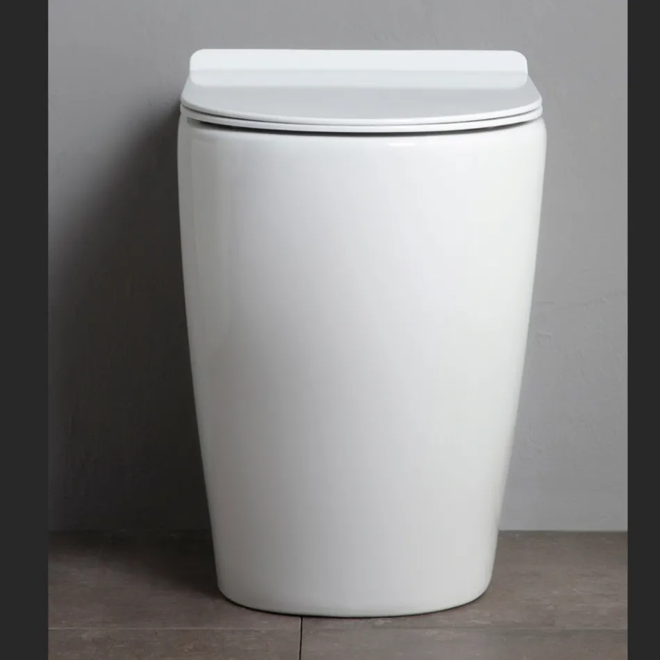 Vaso sanitário de cerâmica Oleander com descarga deslizante e assento com fechamento suave. Viadurini