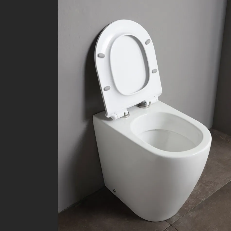 Vaso sanitário de cerâmica Oleander com descarga deslizante e assento com fechamento suave. Viadurini