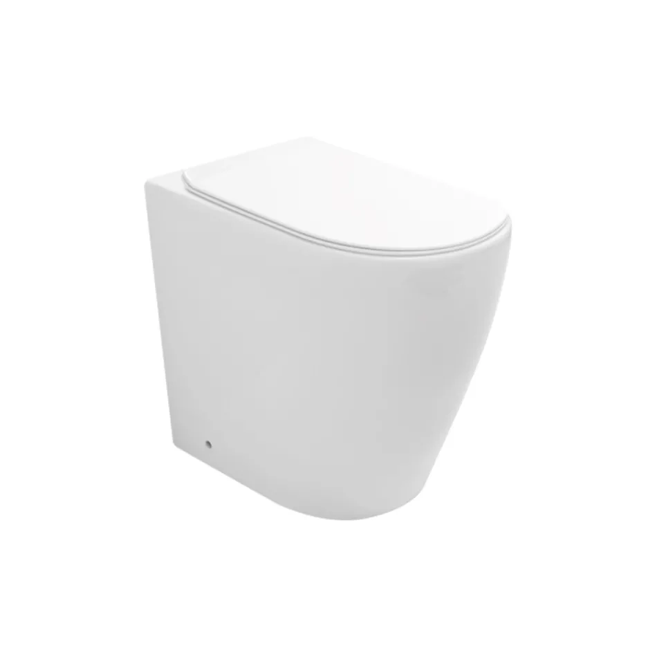 Vaso sanitário de cerâmica Oleander com descarga deslizante e assento com fechamento suave. Viadurini