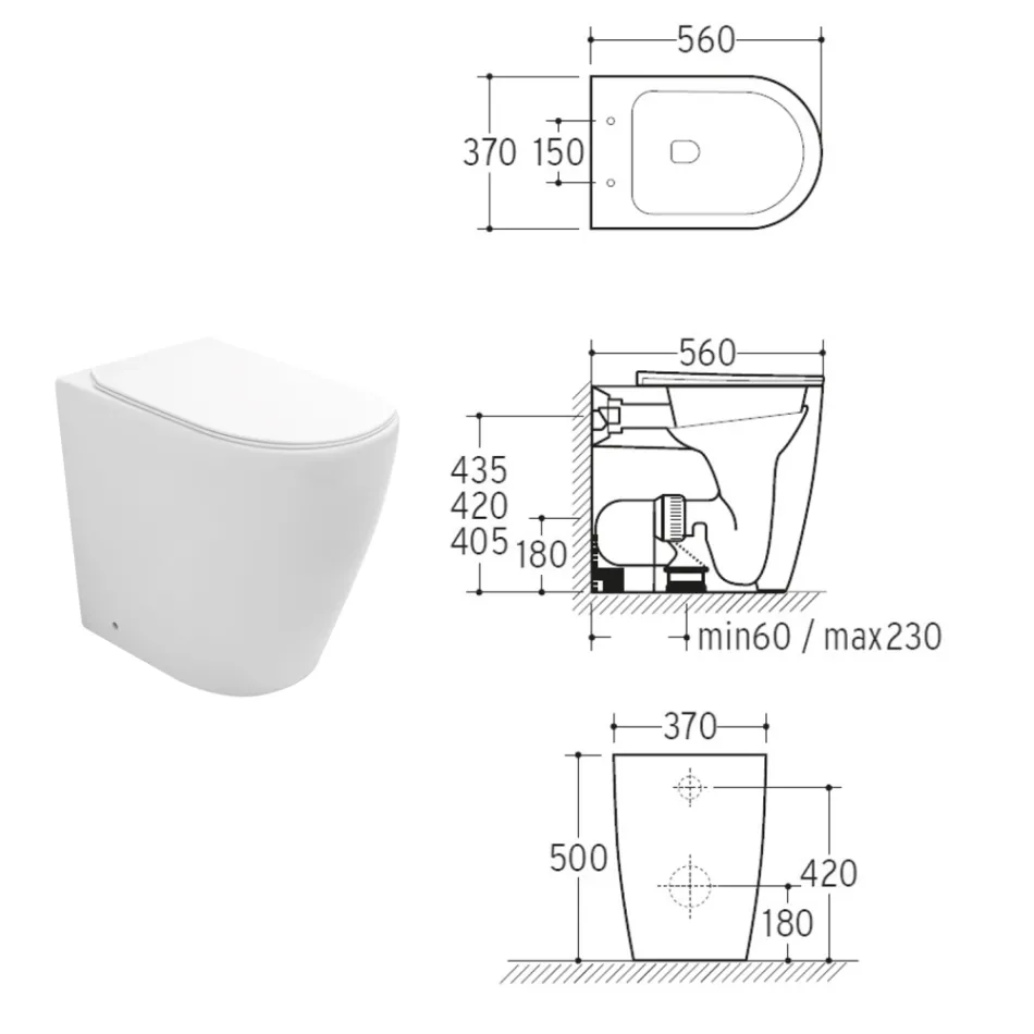Vaso sanitário de cerâmica Oleander com descarga deslizante e assento com fechamento suave. Viadurini