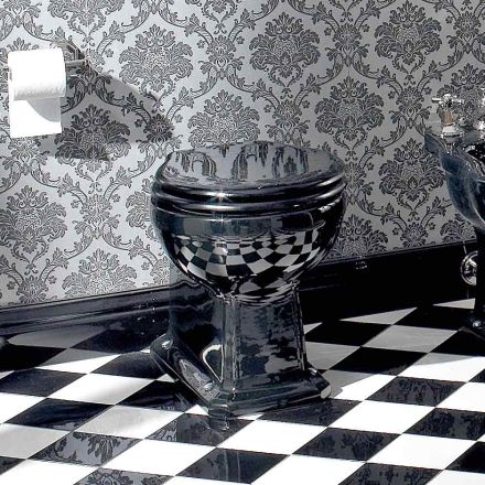 Vaso Wc Classic em Cerâmica Preta com Assento, Fabricado na Itália - Marwa Viadurini