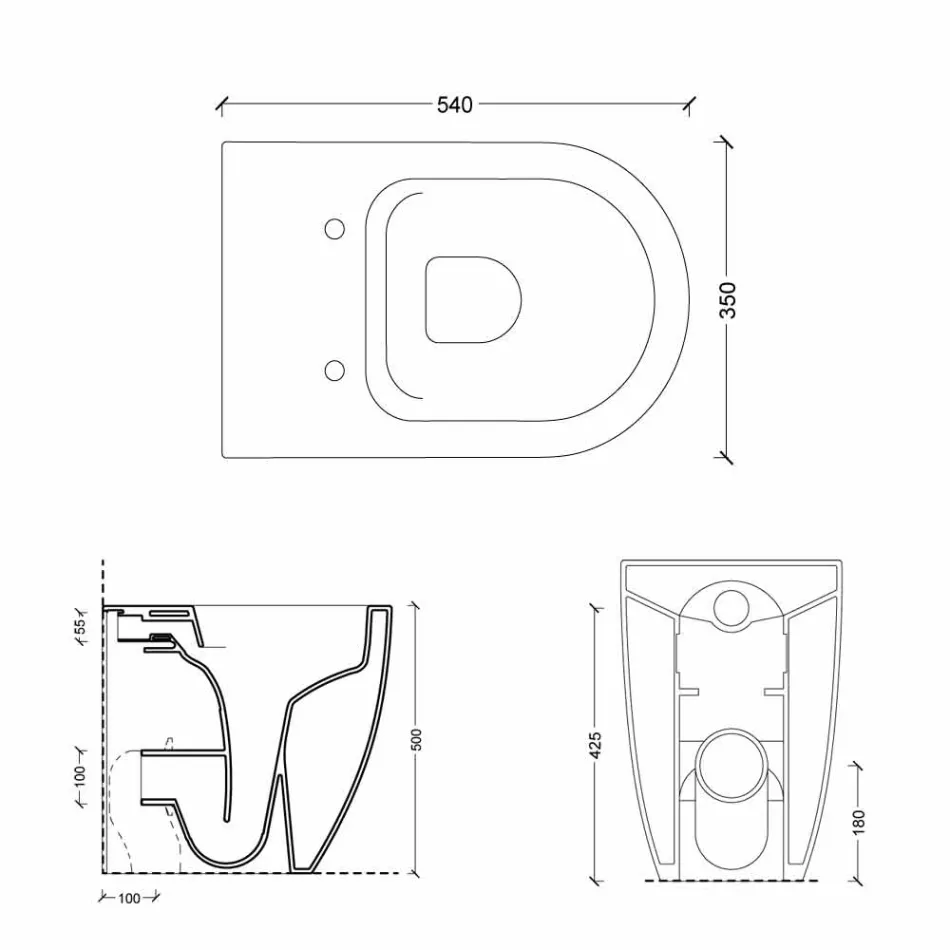 Bacia de toalete cerâmica branca do projeto moderno Shine Square H50 Rimless Viadurini