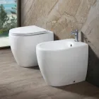 Vaso sanitário Aster bicolor em cerâmica fosca, sem aro, com assento de fechamento suave.   Viadurini