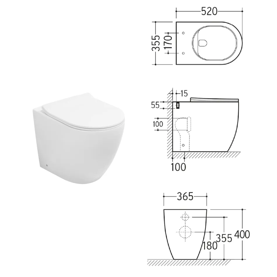 Vaso sanitário Aster bicolor em cerâmica fosca, sem aro, com assento de fechamento suave.   Viadurini
