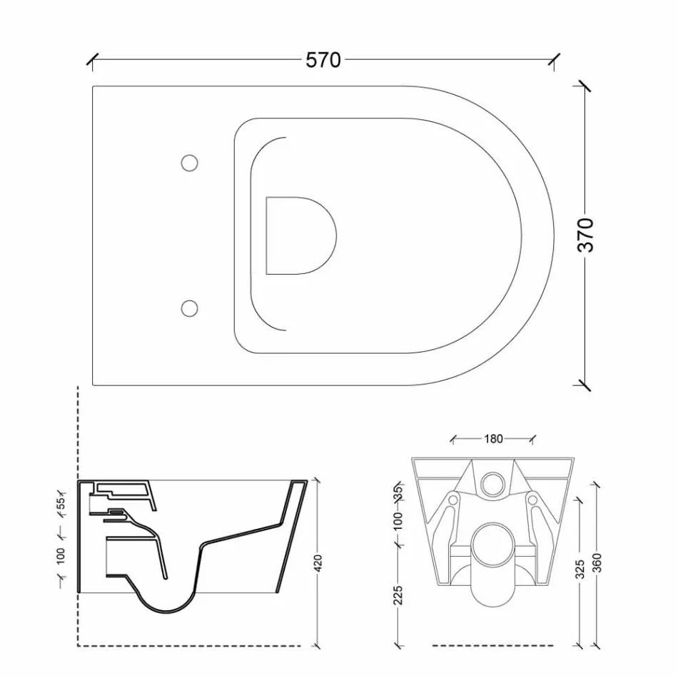 Parede de cerâmica moderna pendurada vaso sanitário Sun Rodada 57x37 cm, feita na Itália Viadurini
