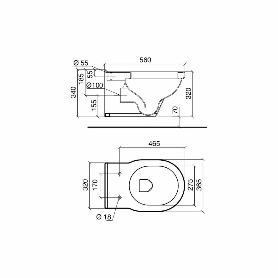 Vaso Suspenso Wc Estilo Clássico em Cerâmica Branca Made in Italy - Marwa Viadurini