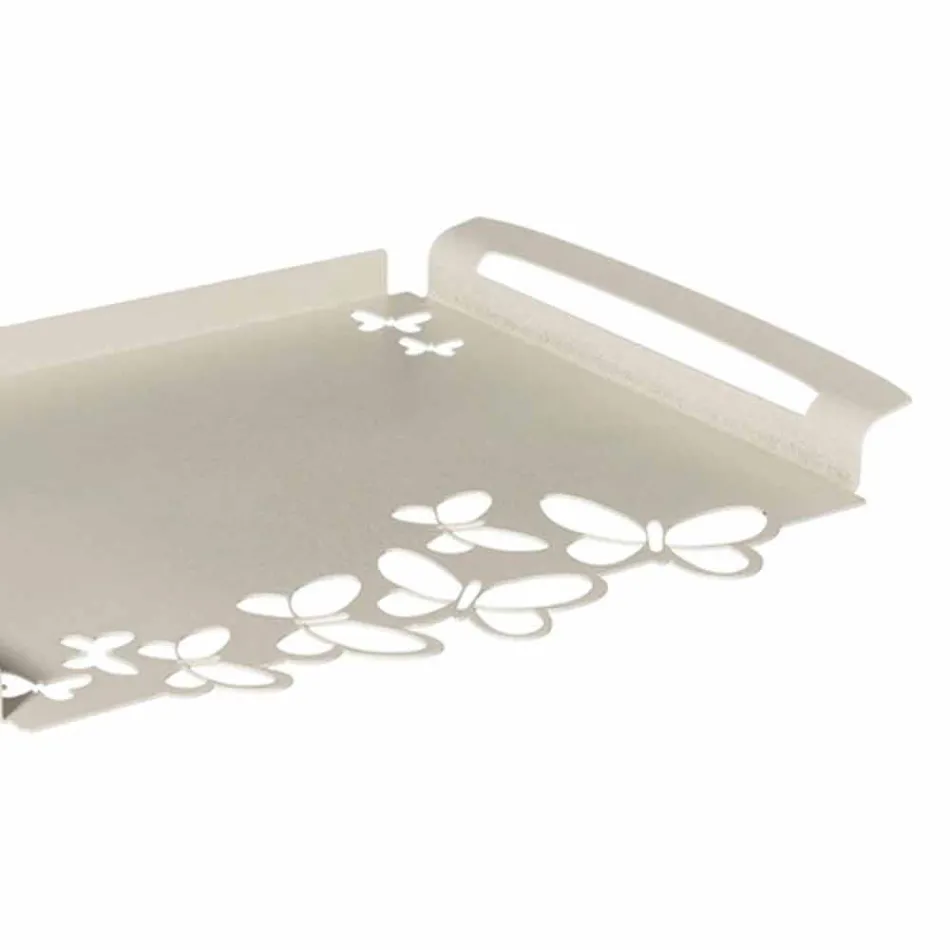 Bandeja de servir em ferro branco, bege ou marfim, fabricada na Itália - Leiden Viadurini