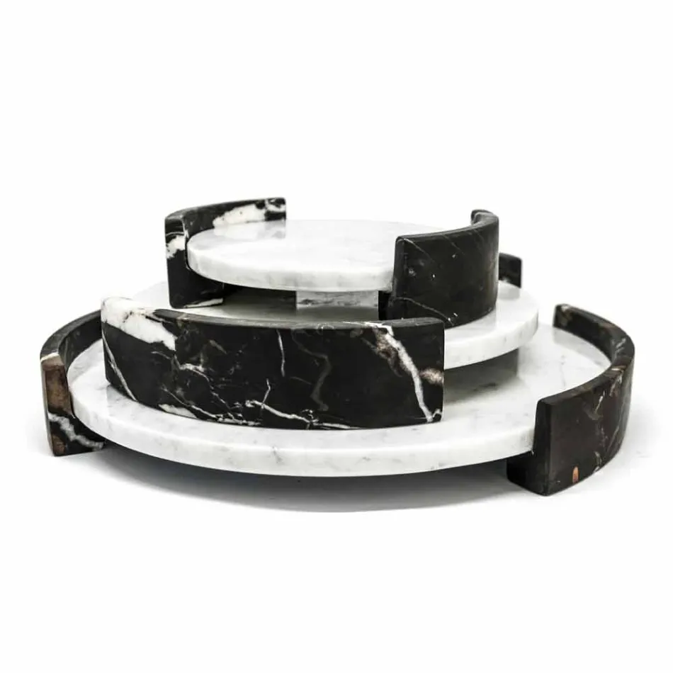 Bandeja redonda moderna em mármore branco de Carrara fabricado na Itália - Chet Viadurini